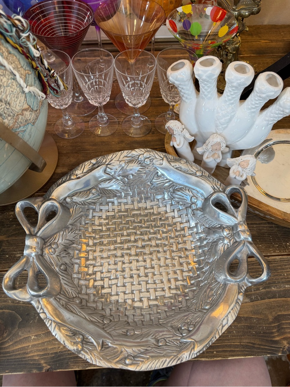 Ornate Decorative Serving Bowl in Silver Finish